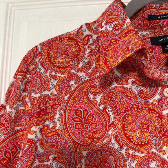 Lands' End Women's No-Iron Supima Cotton Paisley Button Front Top Size 10 - Picture 4 of 13